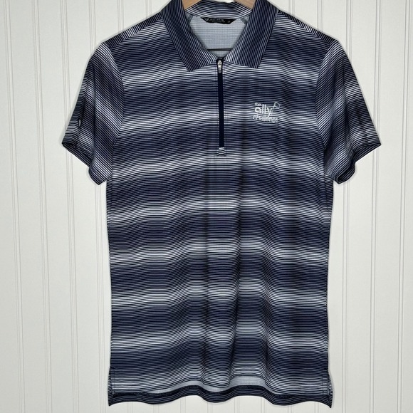 Levelwear The Ally Challenge Golf Polo Shirt Striped Navy White Large L/G - Picture 9 of 9